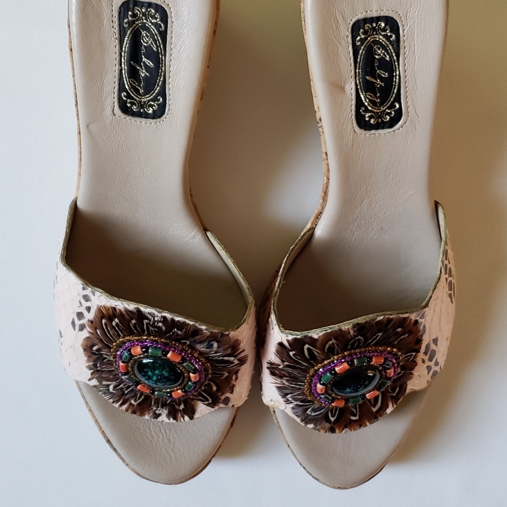 Salpy Leather Snake Print Cork Wedge Sz 8 Sandals